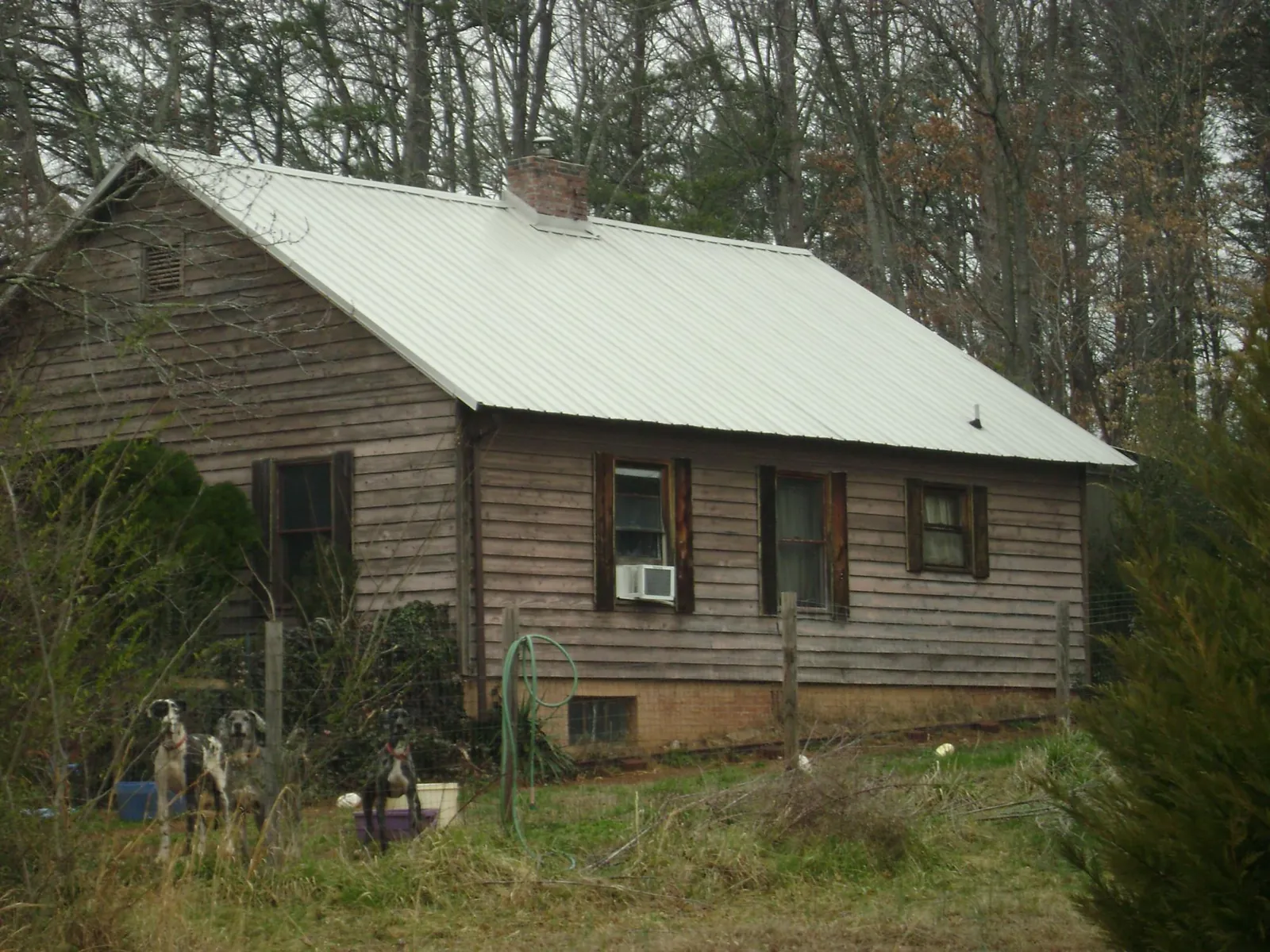 White metal roof on an old wood sided farmhouse, from a Asphalt Shingle Roof Repair job in Windsor Mill